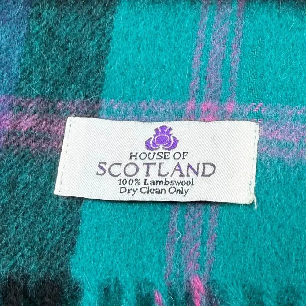 House of Scotland Lambswool Fringe Scarf Teal Pink Purple Black Plaid